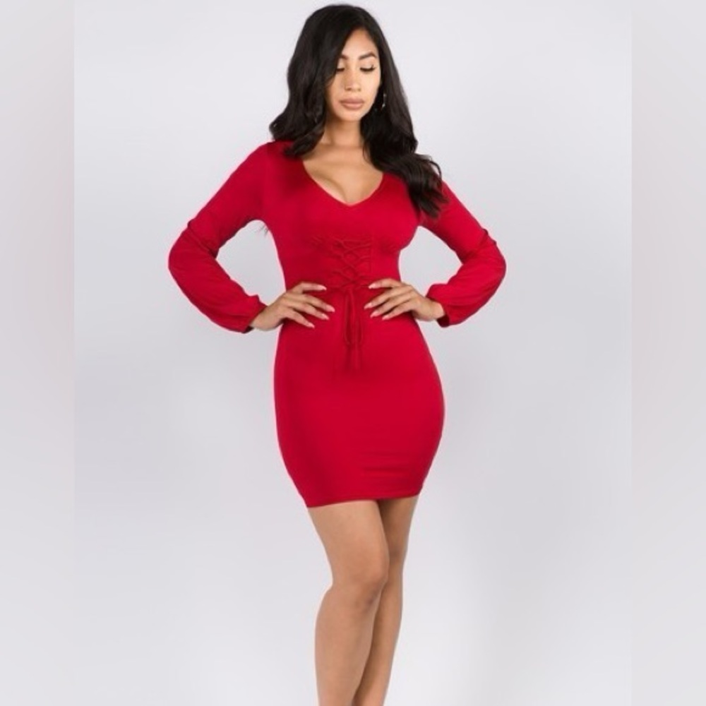 Red Long Sleeve Mini Dress NWT